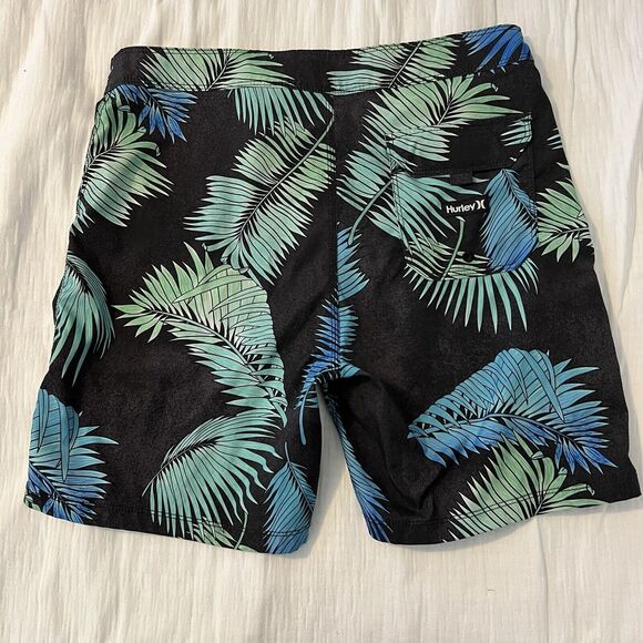 MENS HURLEY LEAF PRINT BLACK SWIM BOARD SHORTS SIZE 30 Tie Front Back Pocket - Picture 4 of 5